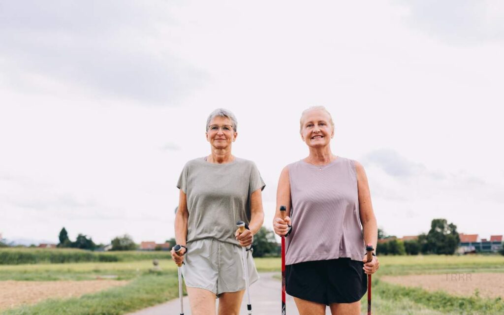 Woman walking in nature safely